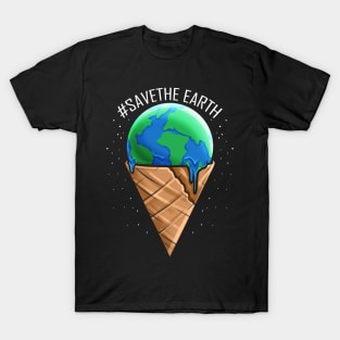 Ice Cream Cone With Melting Ice Cream Ball For Earth Day T-Shirt